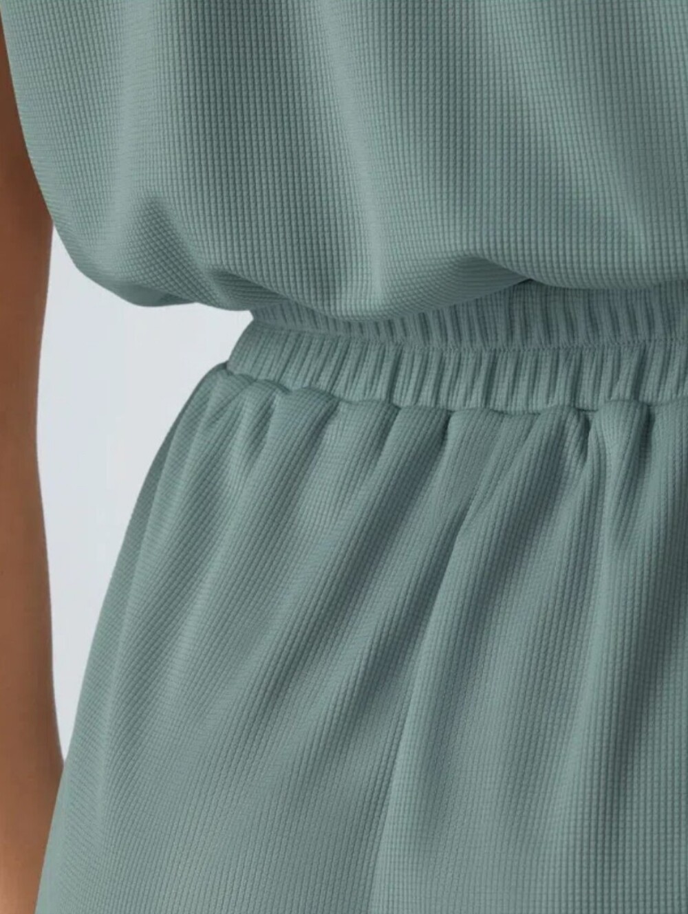 Halara Women's Green V Neck Short Sleeve Pocket Waffle Casual Romper. Sz L - Picture 5 of 12